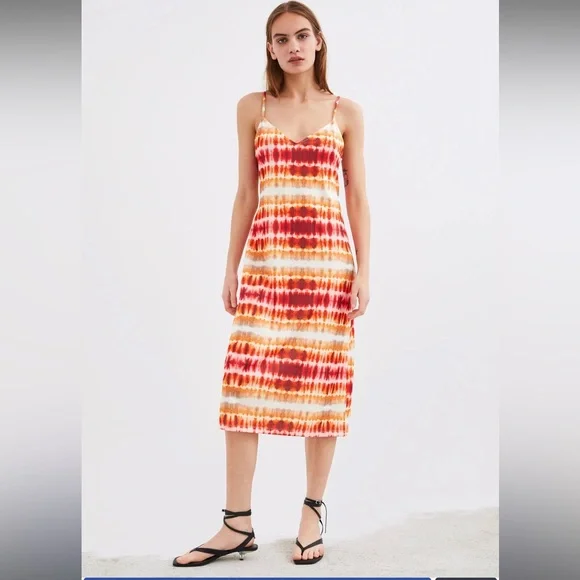 Zara | Dresses | Zara Red Orange Tie Dye Midi Dress | Poshmark